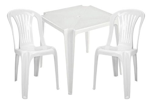 Jogo Mesa Plastico Quadrada 2 Cadeira Plastica Bistrô Branca